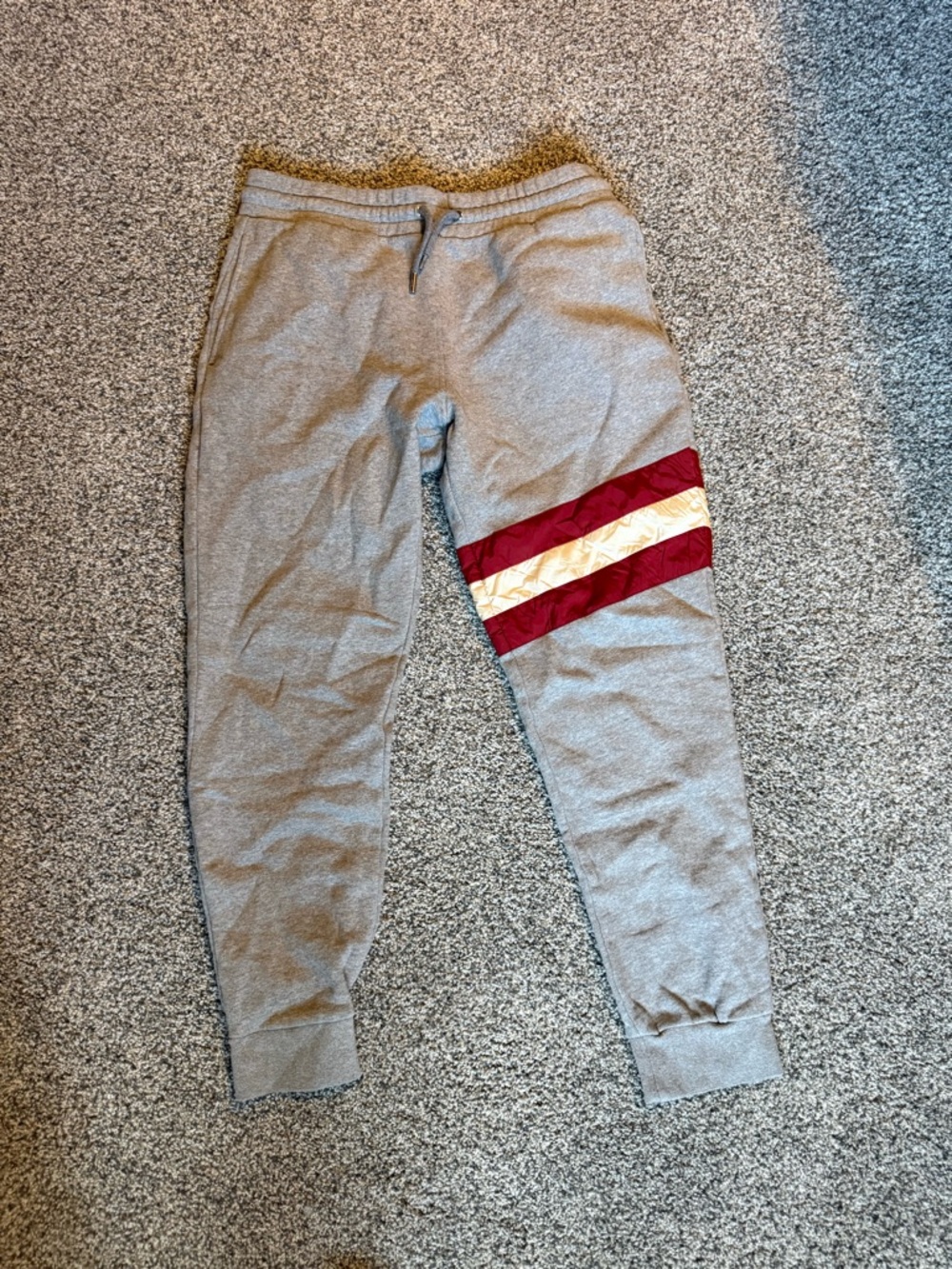 Bally Grey Men’s Joggers with Maroon and Cream Stripes